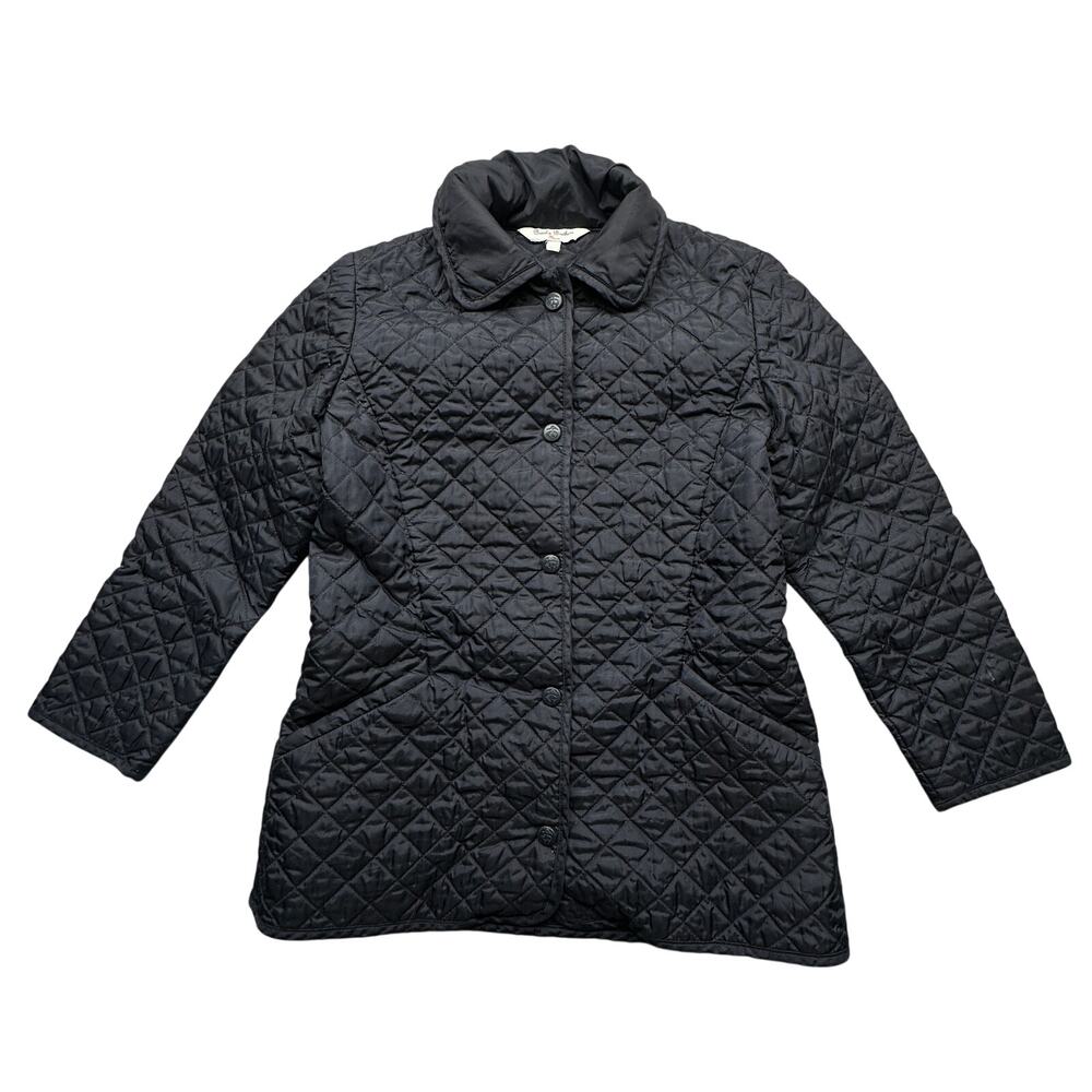 Brooks Brothers Fleece Diamond Quilted Walking Coat Womens XS Black Snap Chore